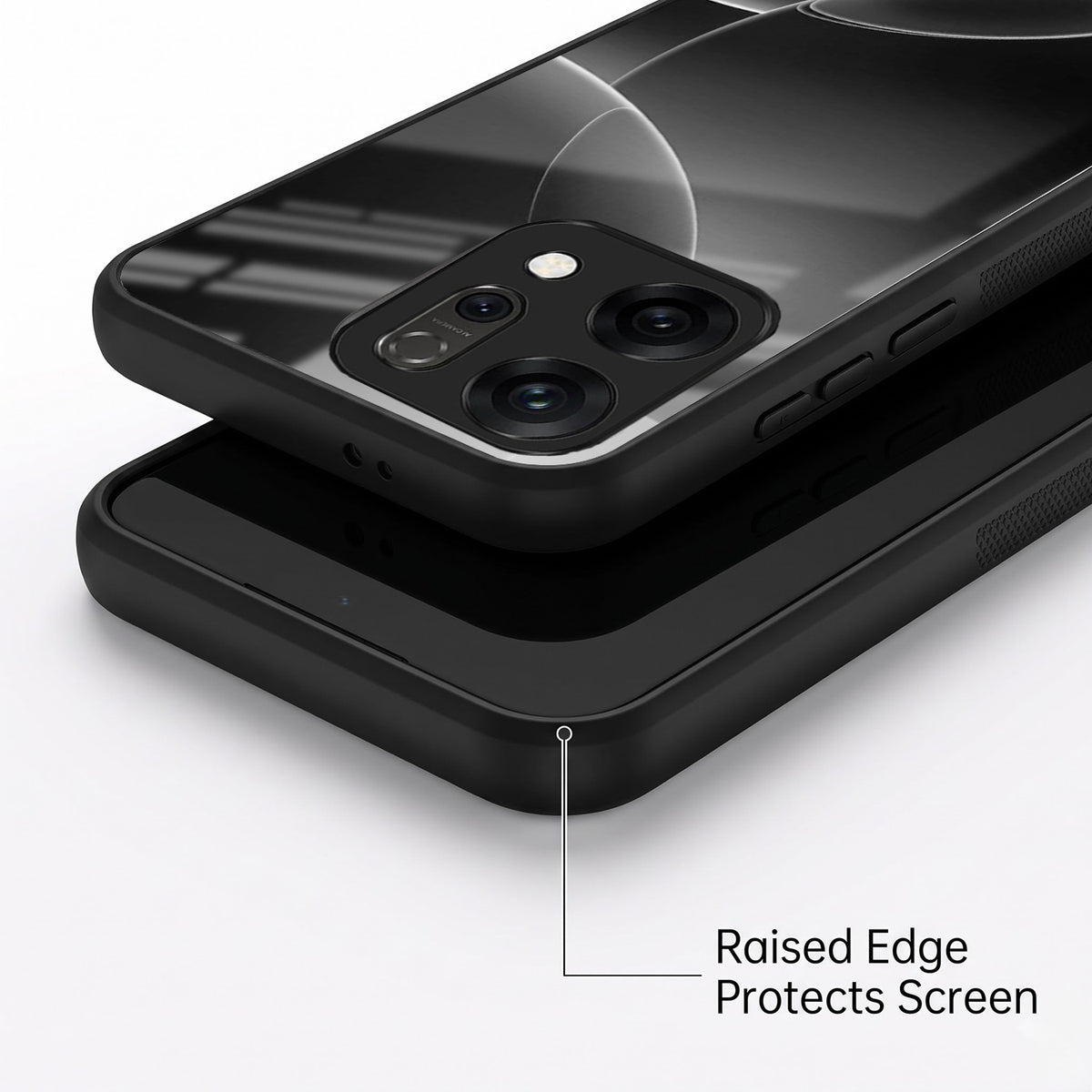Oppo Reno 14 5G Premium Acrylic Shockproof Glass Back Case (Black Wave)