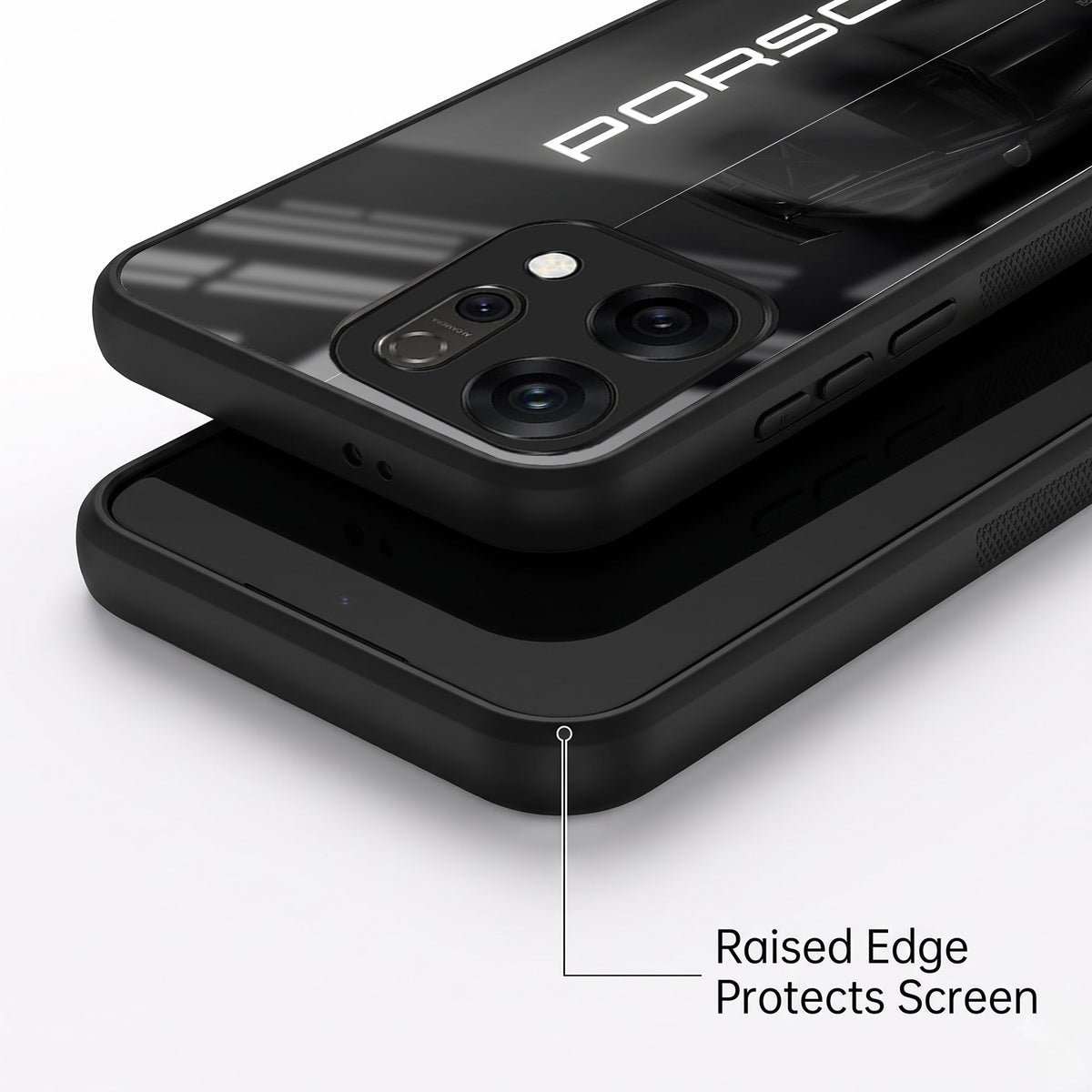 Oppo Reno 14 5G Premium Acrylic Shockproof Glass Back Case (Black Porsche)