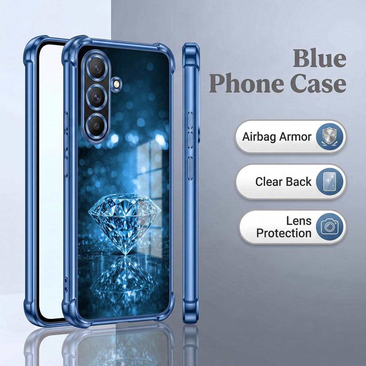Samsung Galaxy A56 5G Blue Diamond Airbags Printed Back Case