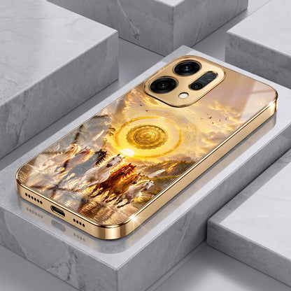 Oppo Reno 14 5G Celestial Seven Horses Gold Electroplated Glass Phone Back Case