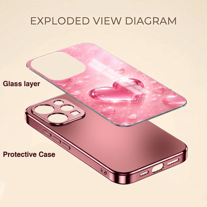 Vivo V70 5G Luxury 3D Jelly Heart Pink Electroplated Glass Phone Back Case