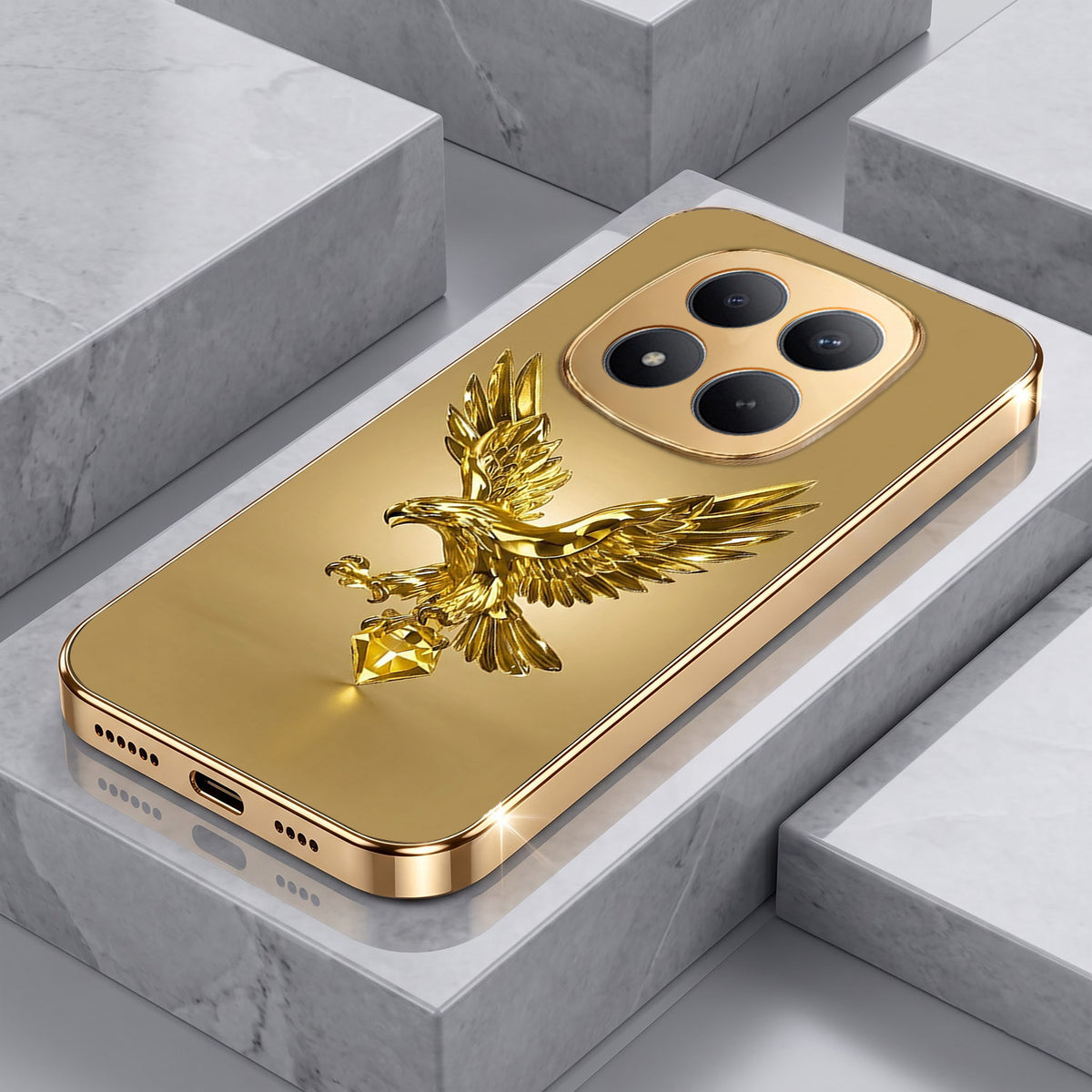 Redmi Note 15 Pro+ 5G Golden Eagle Gold Electroplated Glass Phone Back Case