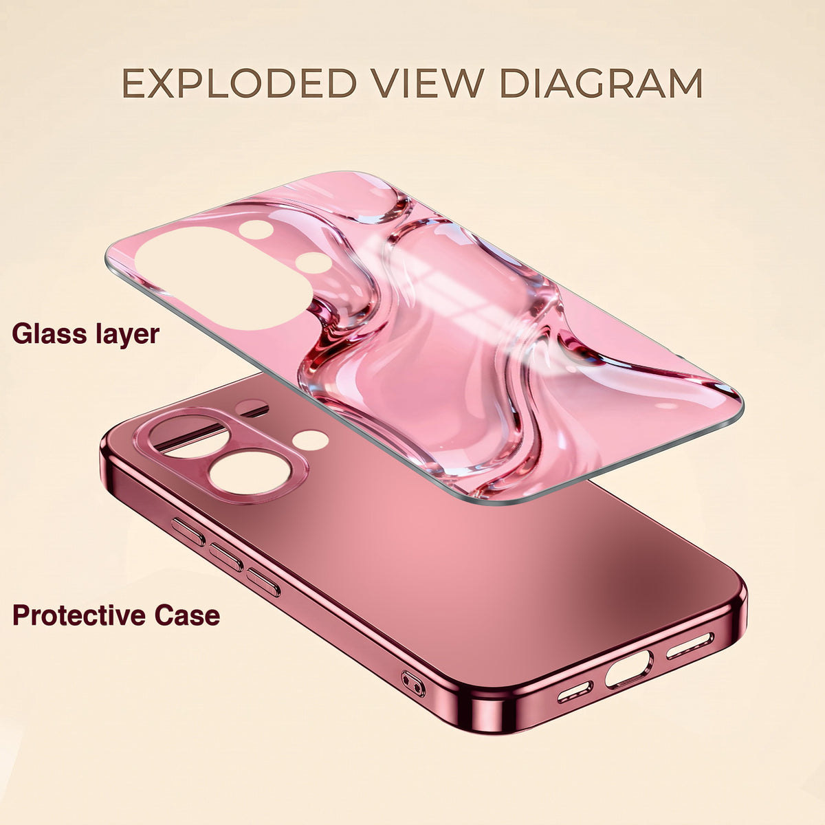 Oppo K13 Turbo 5GCrystal Wave Energy Pink Electroplated Glass Phone Back Case