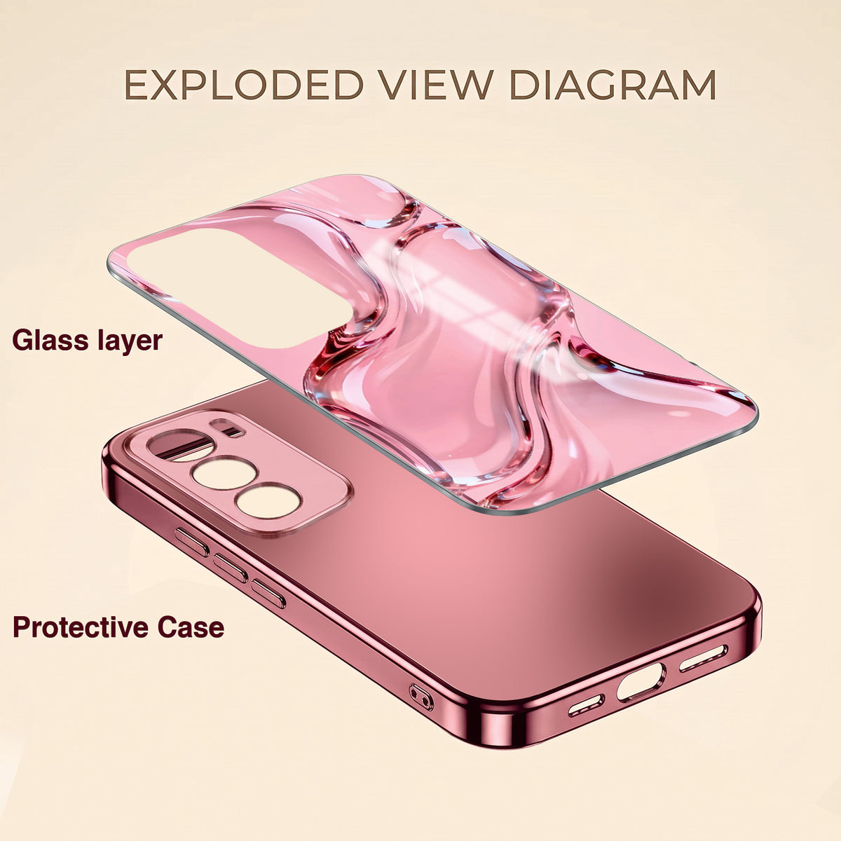 Oppo Reno 12 Pro 5G Crystal Wave Energy Pink Electroplated Glass Phone Back Case