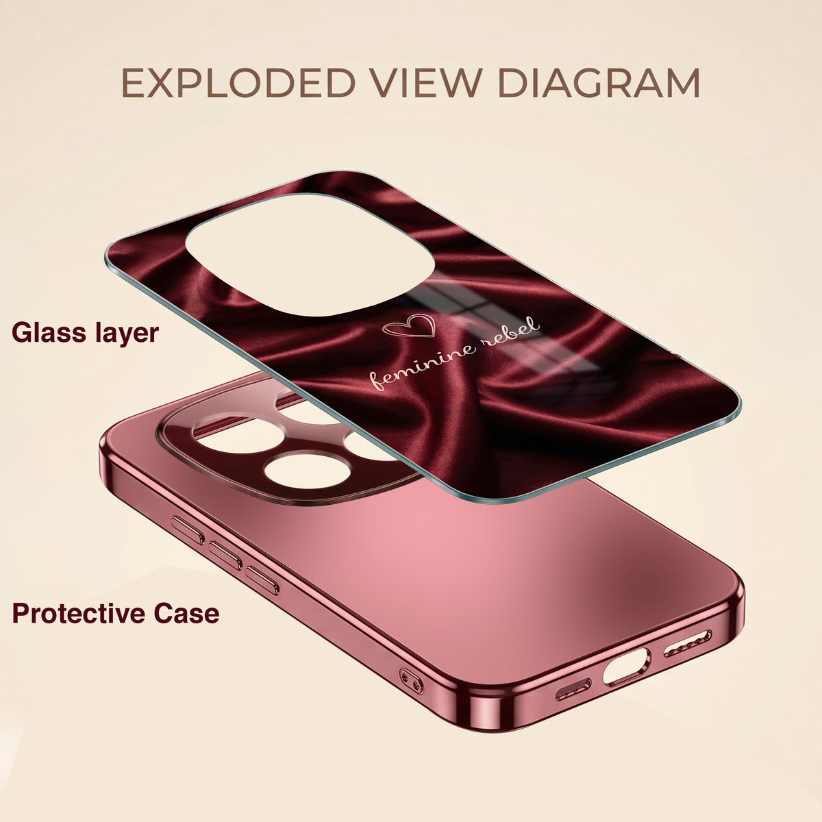 Redmi Note 15 Pro Plus 5G Feminine Rebel Burgundy Electroplated Glass Back Case