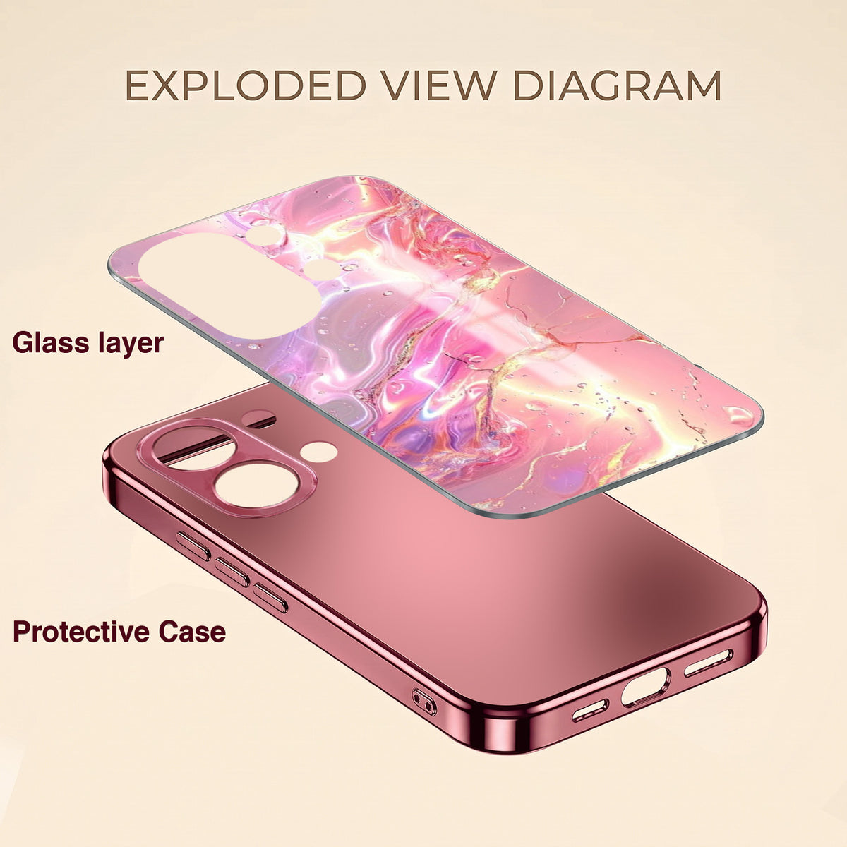 Oppo K13 Turbo 5G Pearl Aurora Pink Electroplated Glass Phone Back Case