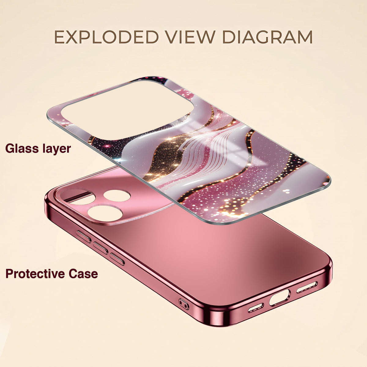 Oppo F33 Pro 5G Midnight Pearl Wave Pink Electroplated Glass Phone Back Case