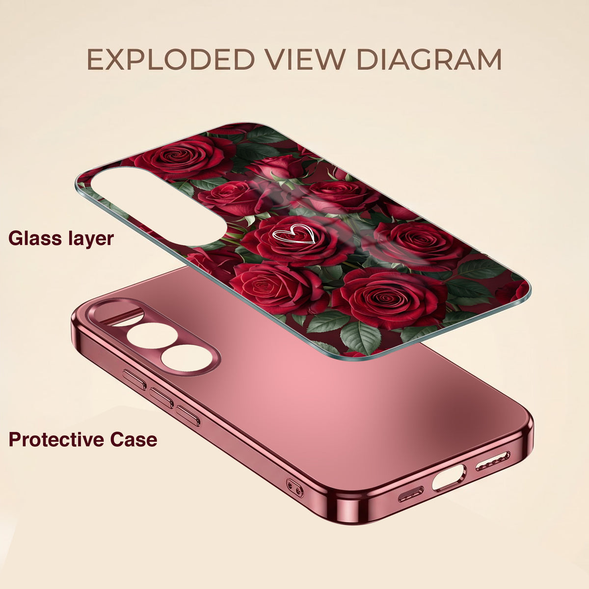 Vivo V70 FE 5G Rose Heart Burgundy Electroplated Glass Back Case