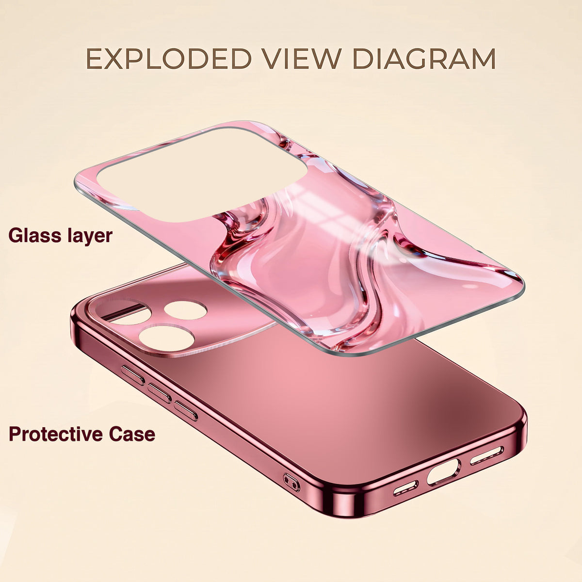 Oppo F33 Pro 5G Crystal Wave Energy Pink Electroplated Glass Phone Back Case