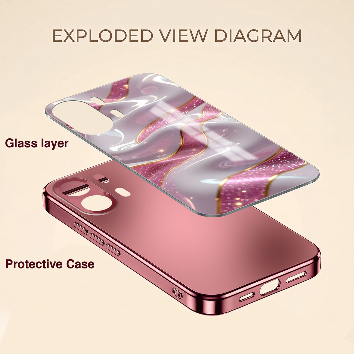 Oppo K14 Plus 5G Pearl Marble Pink Electroplated Glass Phone Back Case