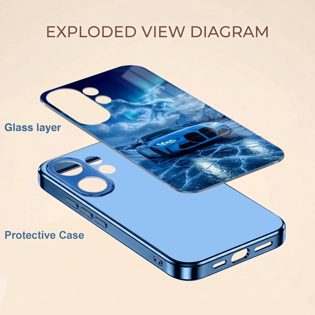 Vivo V60 5G Ice Dragon GT Blue Electroplated Glass Phone Back Case