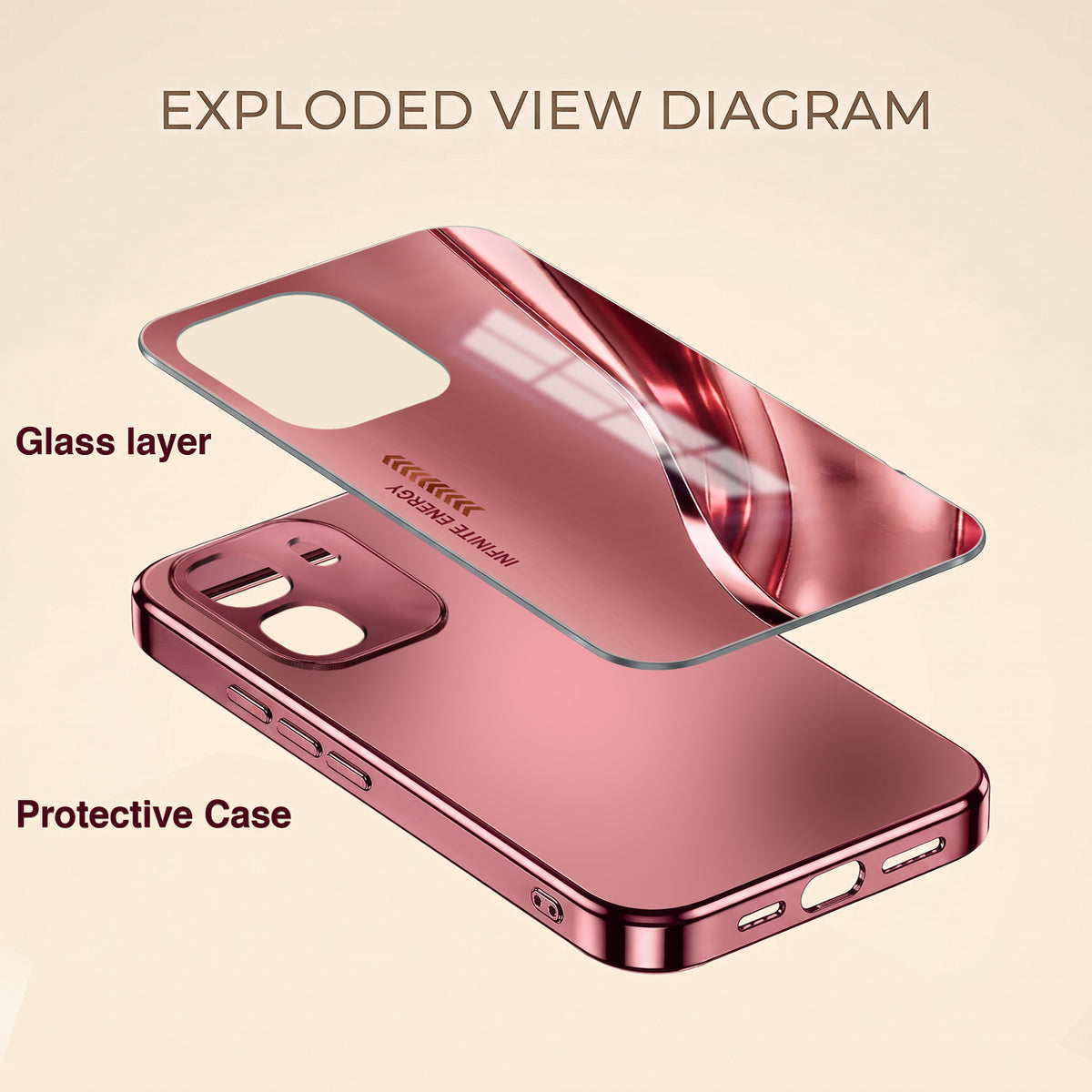 Oppo K14 5G Luxury Infinity Energy Pink Electroplated Glass Phone Back Case
