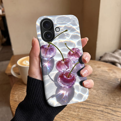 iPhone 16 5G Purple Transparent Cherry Protective Case