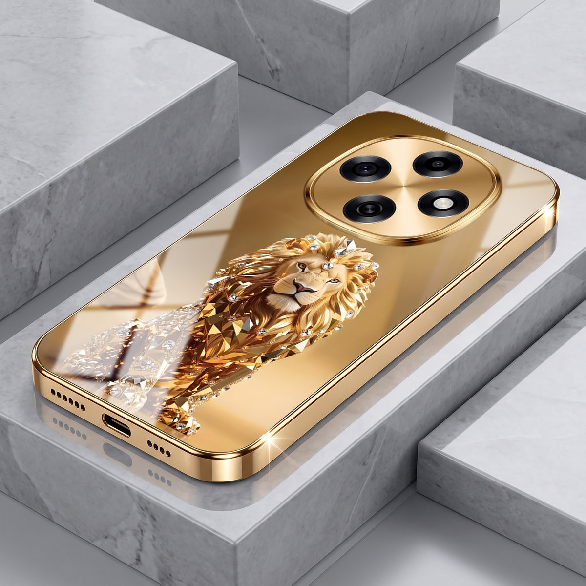 OPPO F31 Pro 5G Luxury Lion Gold Electroplated Glass Phone Back Case