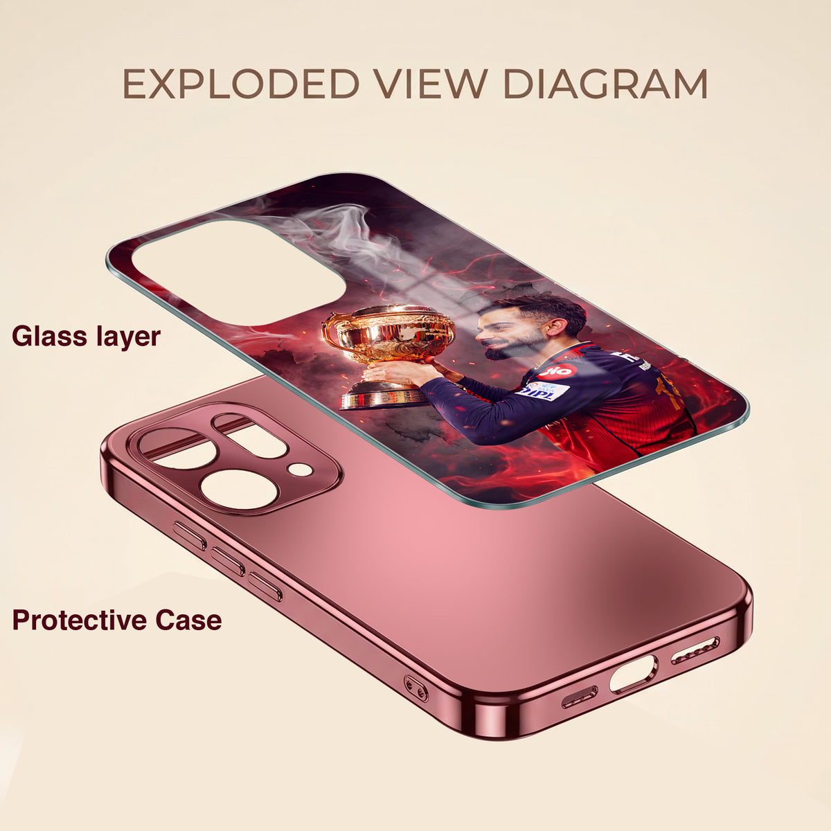 Oppo Reno 14 5G Virat Kohli Burgundy Electroplated Glass Back Case