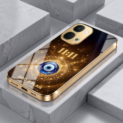 Vivo T5x 5G God’s Plan Evil Eye Gold Electroplated Glass Phone Back Case