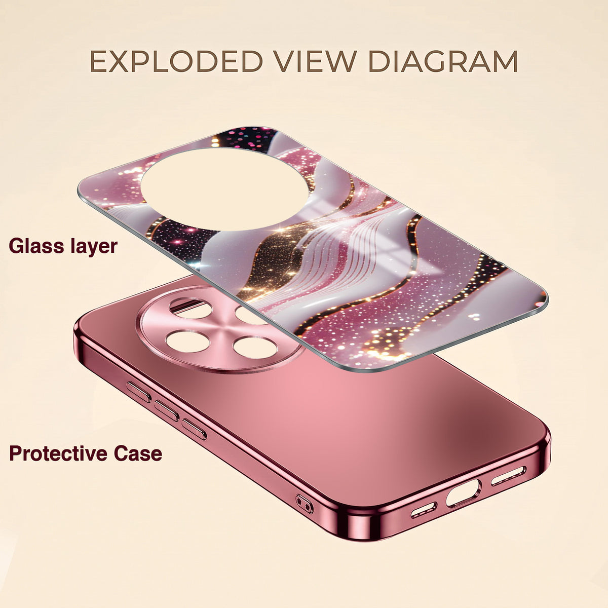 Vivo T4 5G Midnight Pearl Wave Pink Electroplated Glass Phone Back Case