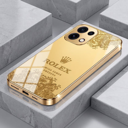 Oppo Reno 16C 5G Rolex Crown Gold Electroplated Glass Phone Back Case