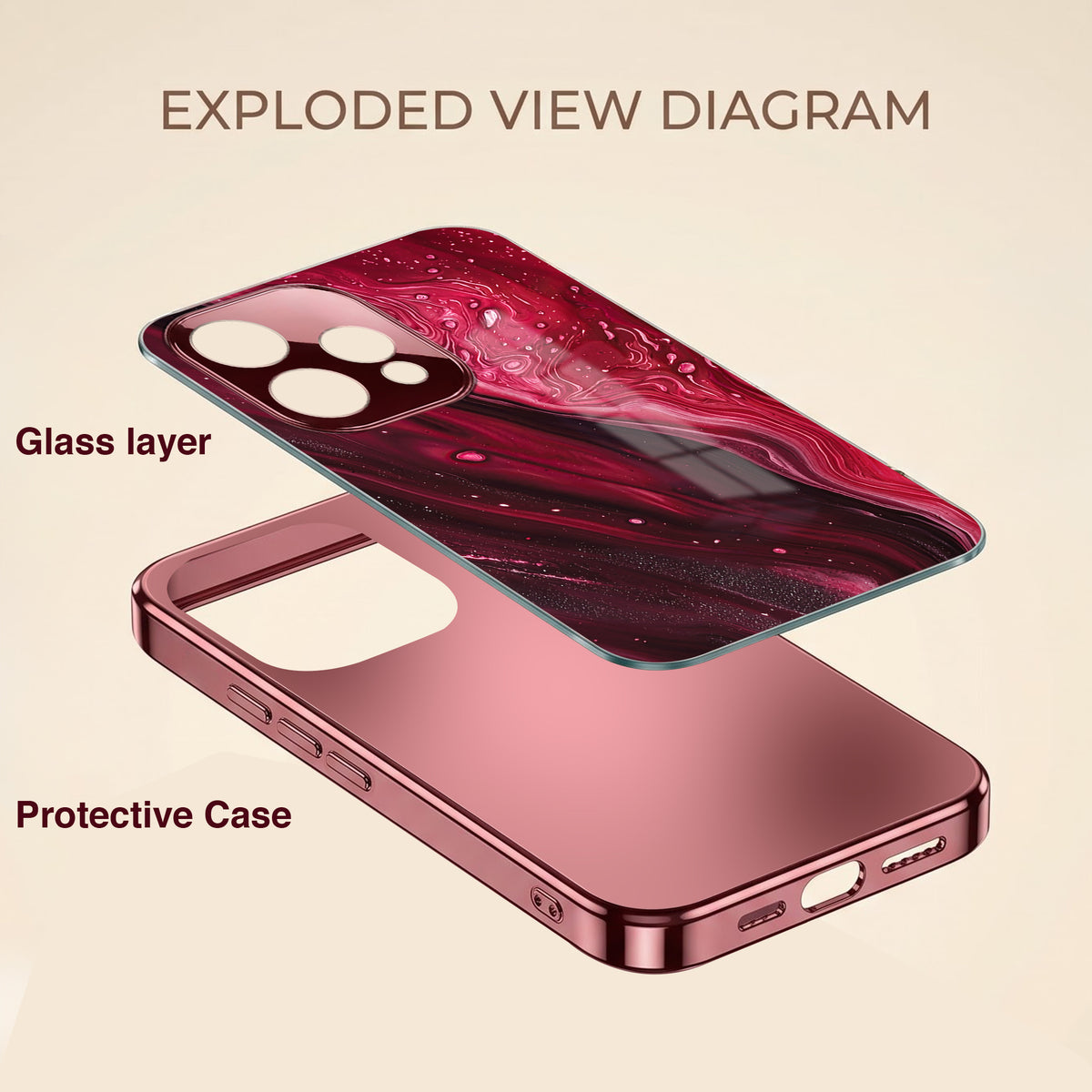 Oppo Reno 15 5G Marble Burgundy Electroplated Glass Back Case