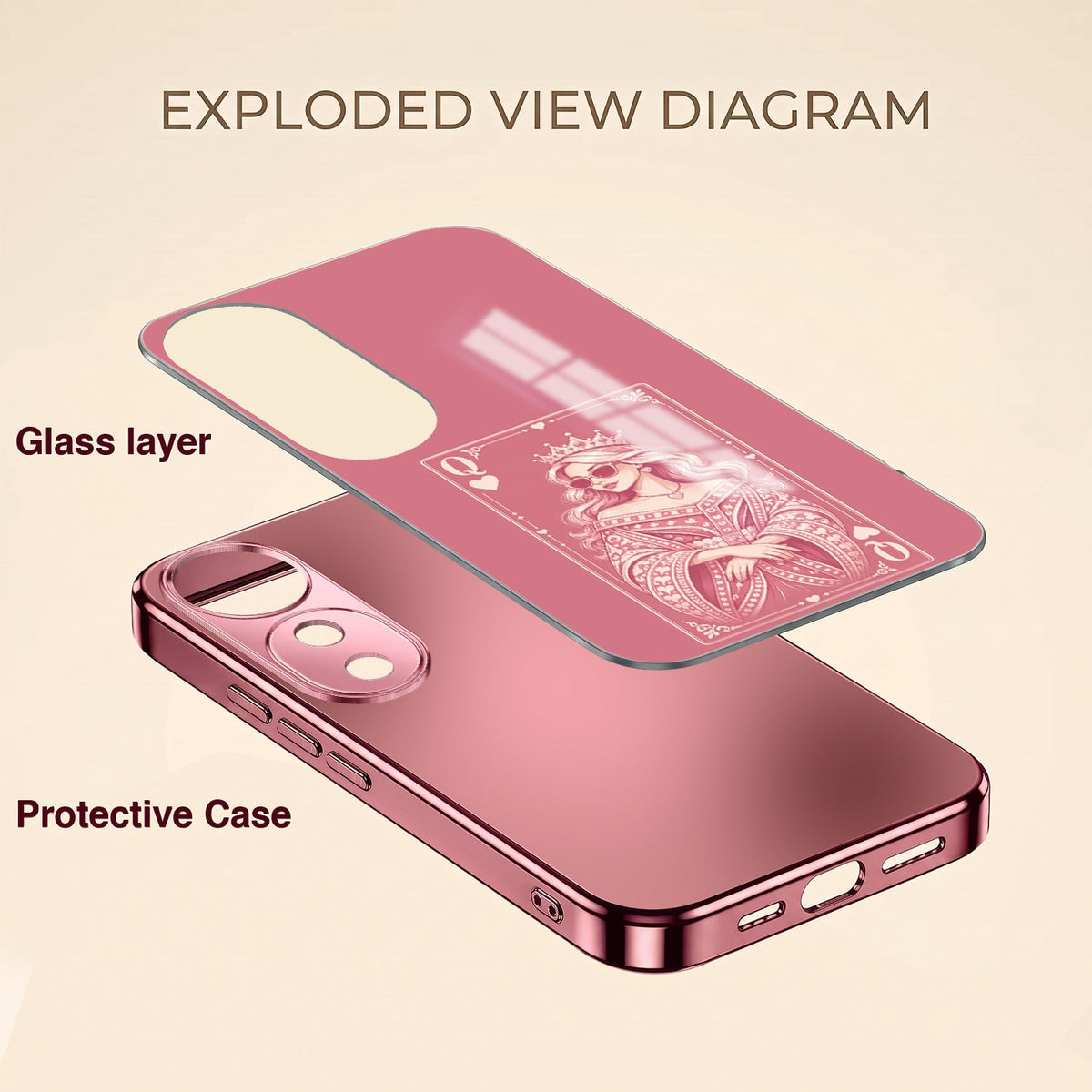 Vivo V40 Pro 5G Luxury Royal Queen Pink Electroplated Glass Phone Back Case