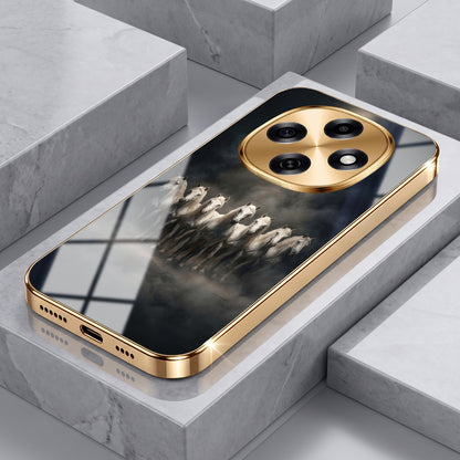 OPPO F31 Pro 5G Running Horses Gold Electroplated Glass Phone Back Case