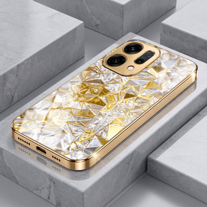 Oppo Reno 14 5G White Diamond Shatter Gold Electroplated Glass Phone Back Case