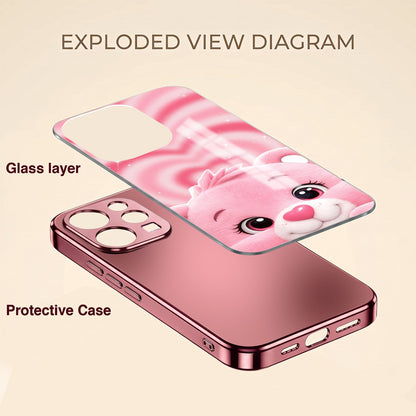Vivo V70 5G Luxury Cute Teddy Pink Electroplated Glass Phone Back Case