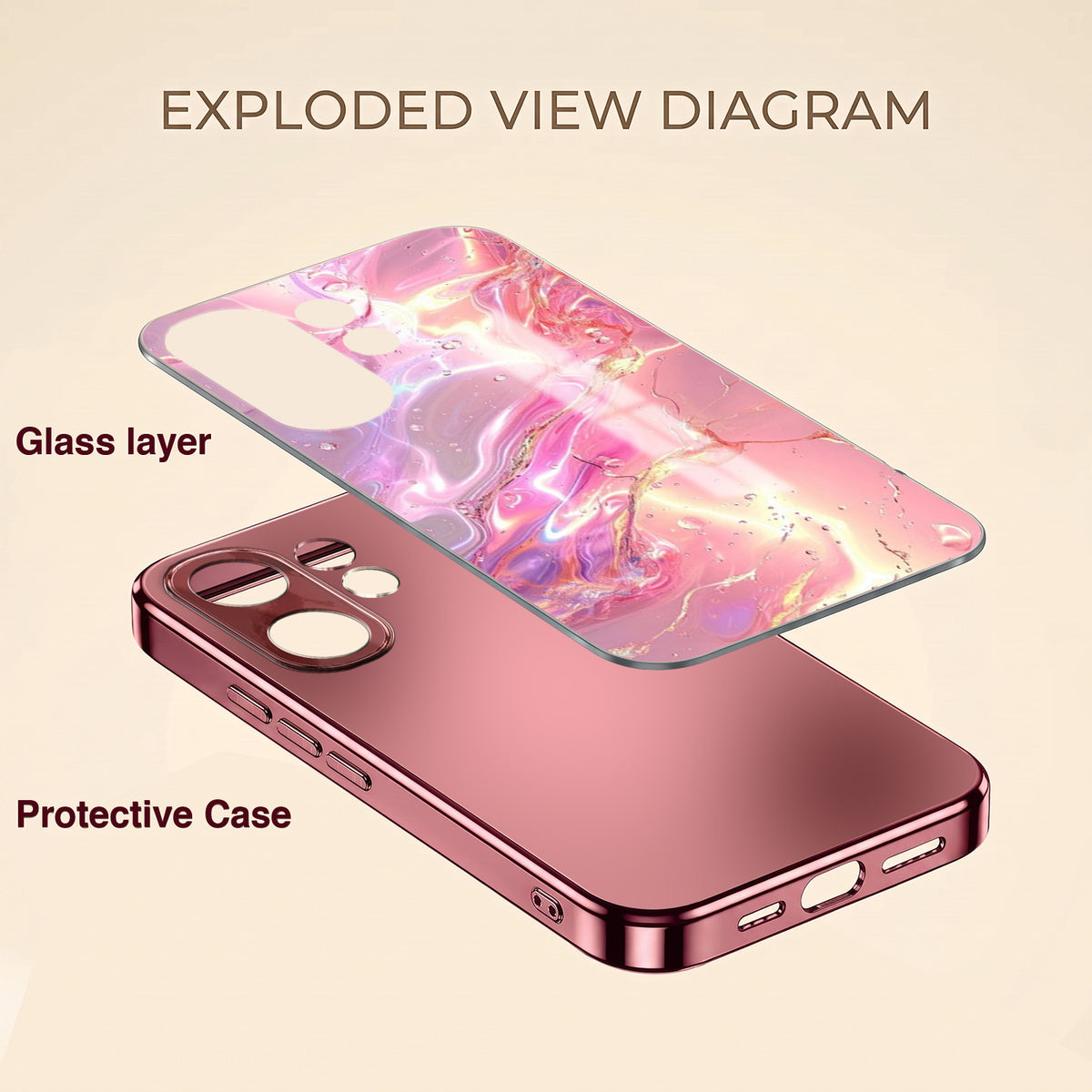 Vivo V60 5G Pearl Aurora Pink Electroplated Glass Phone Back Case