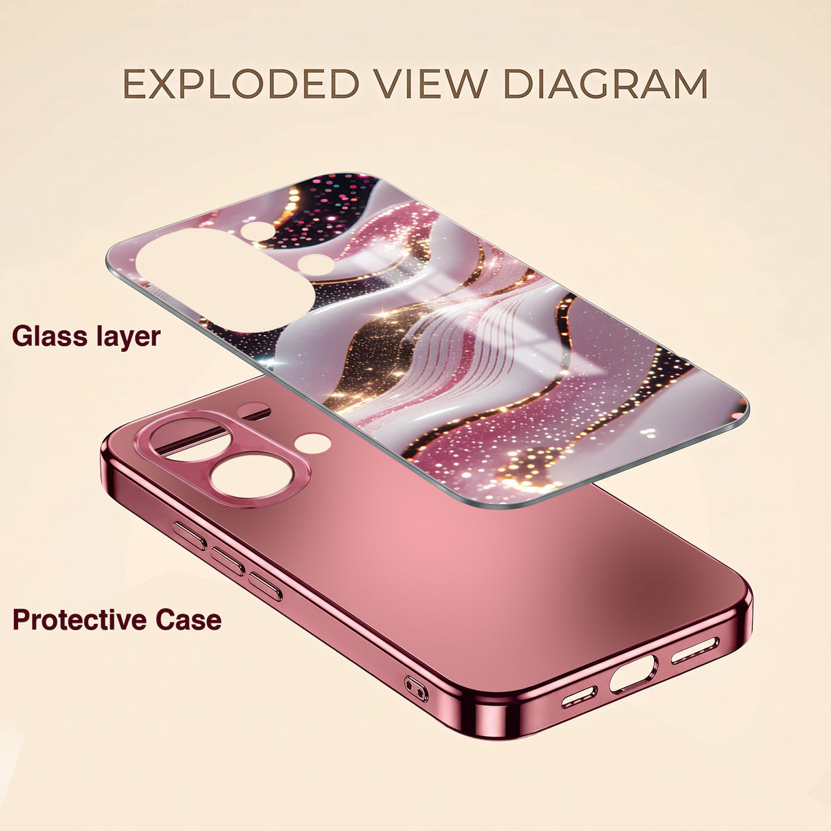 Oppo K13 Turbo 5G Midnight Pearl Wave Pink Electroplated Glass Phone Back Case