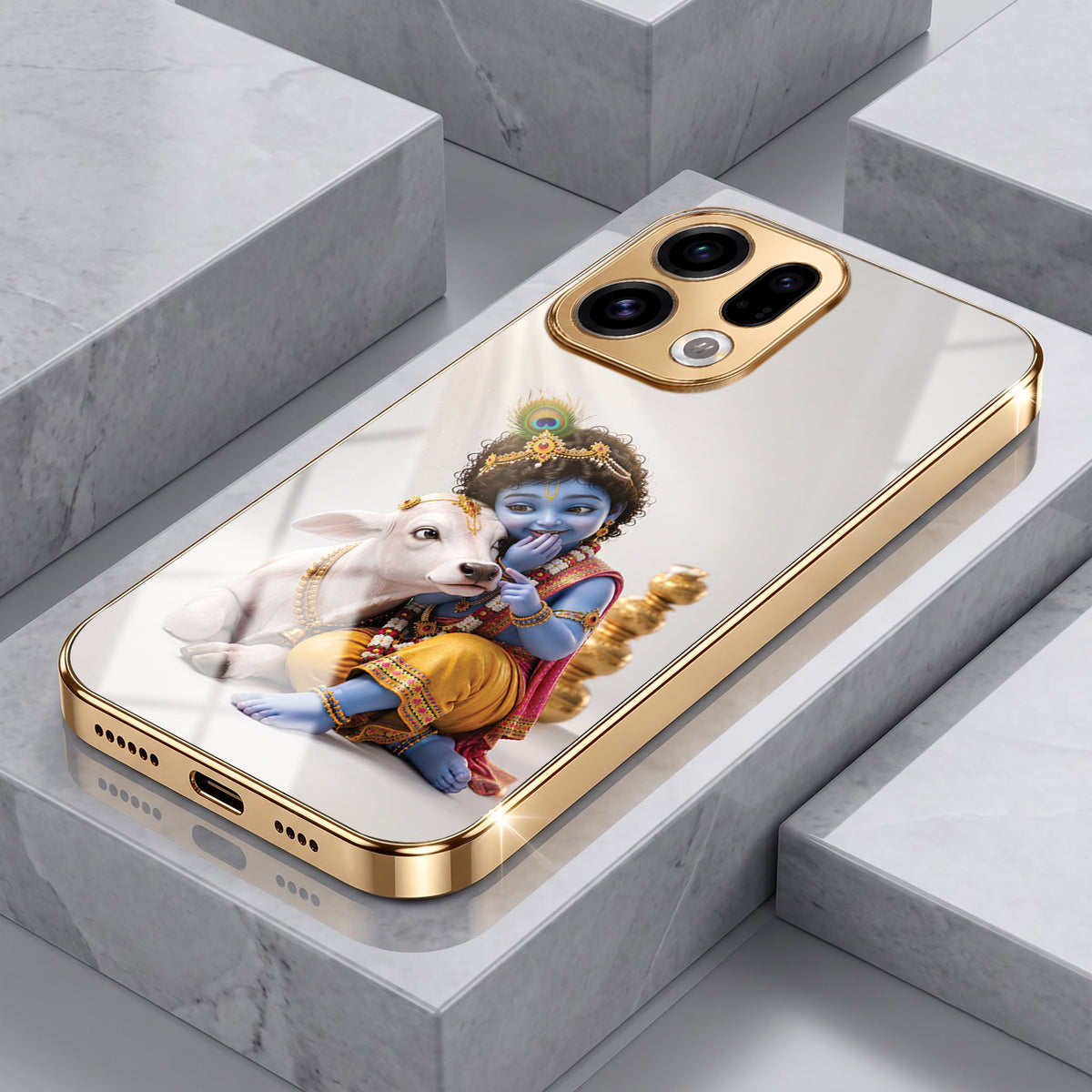 Oppo Find X9 5G Bal Krishna Blessings Gold Electroplated Glass Phone Back Case