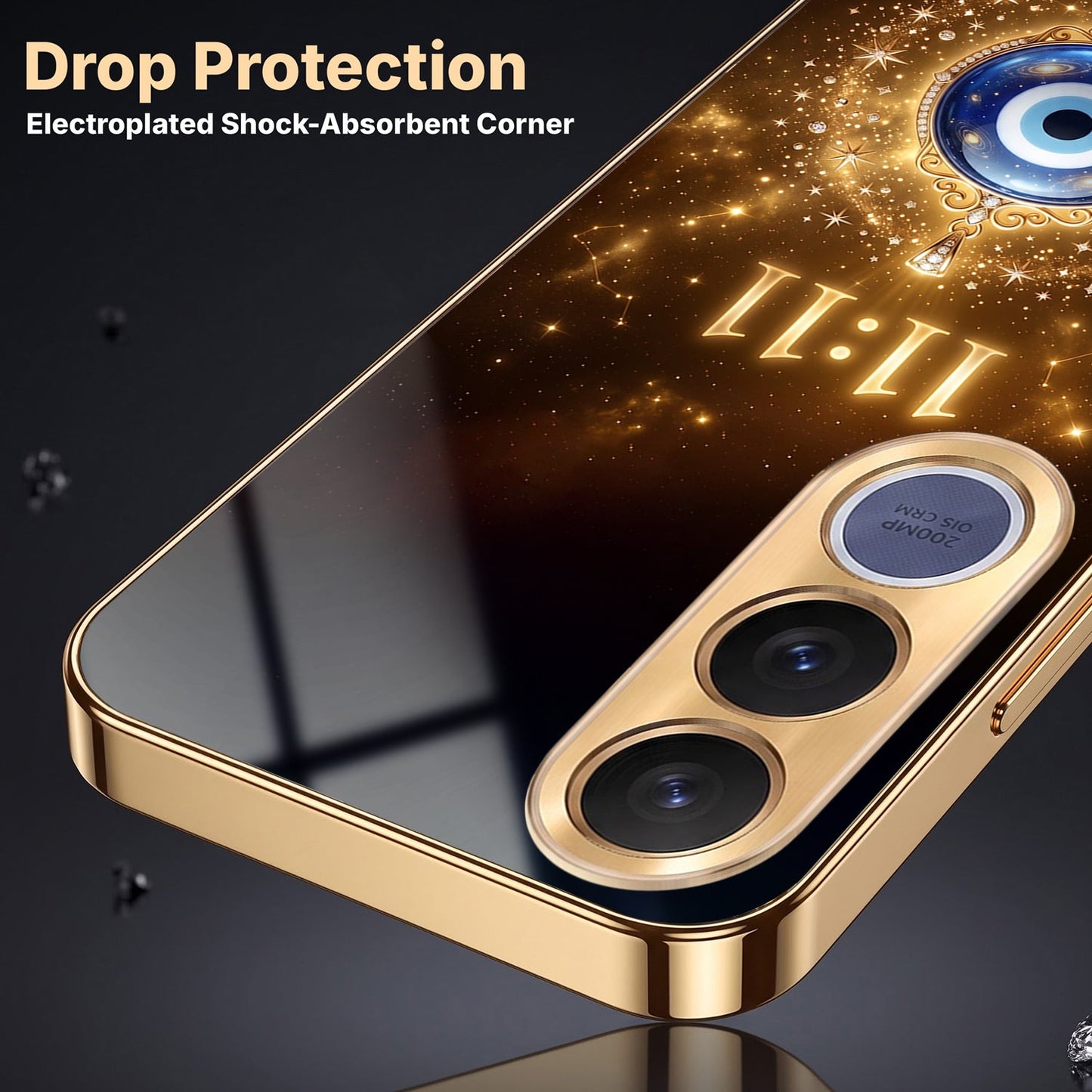 Vivo V70 FE 5G God’s Plan Evil Eye Gold Electroplated Glass Phone Back Case
