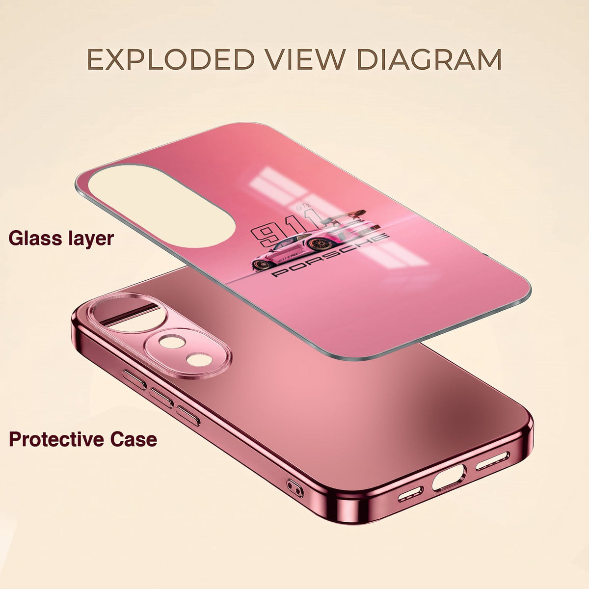 Vivo V40 Pro 5G Luxury Porsche 911 Pink Electroplated Glass Phone Back Case