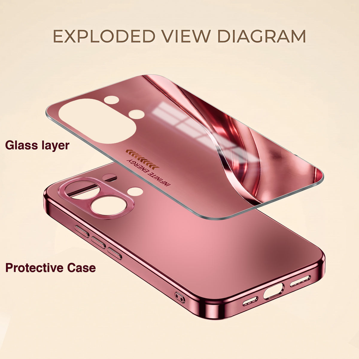 Oppo K13 Turbo 5G Luxury Infinity Energy Pink Electroplated Glass Phone Back Case