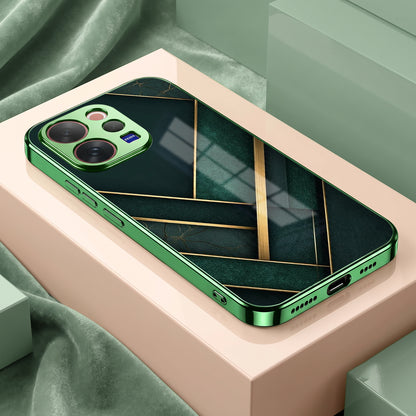 Vivo V70 5G Emerald Gold Geometric Green Electroplated Glass Back Case