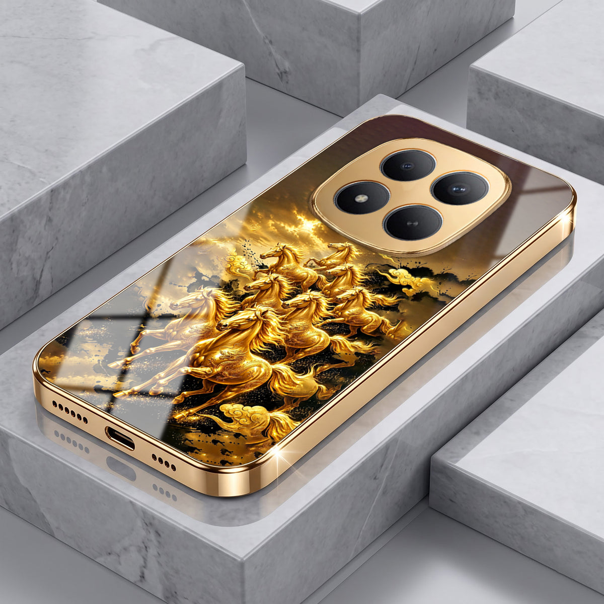 Redmi Note 15 Pro+ 5G Celestial Seven Horses Gold Electroplated Glass Phone Back Case