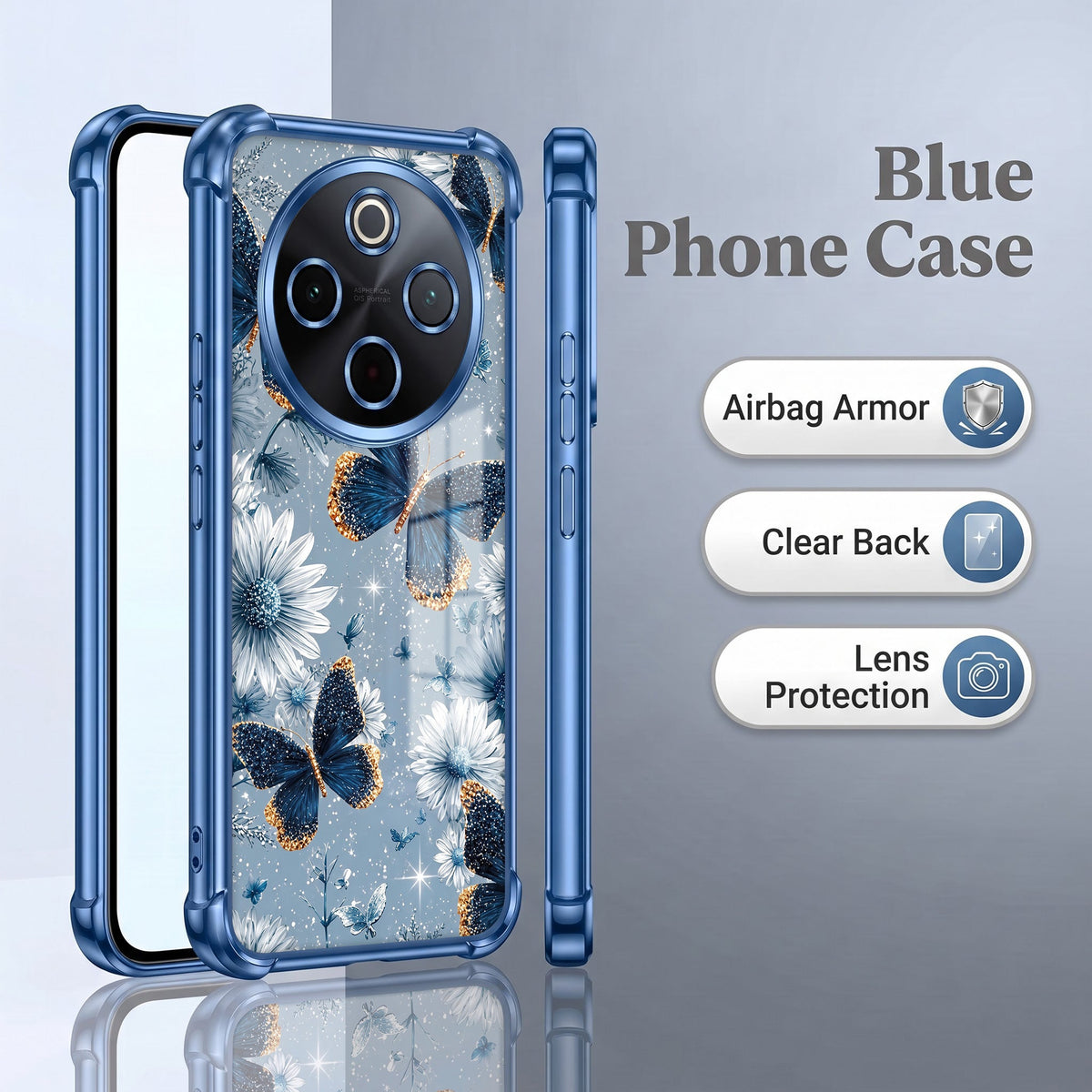 Vivo T4 5G Blue Butterfly Floral Airbags Printed Back Case