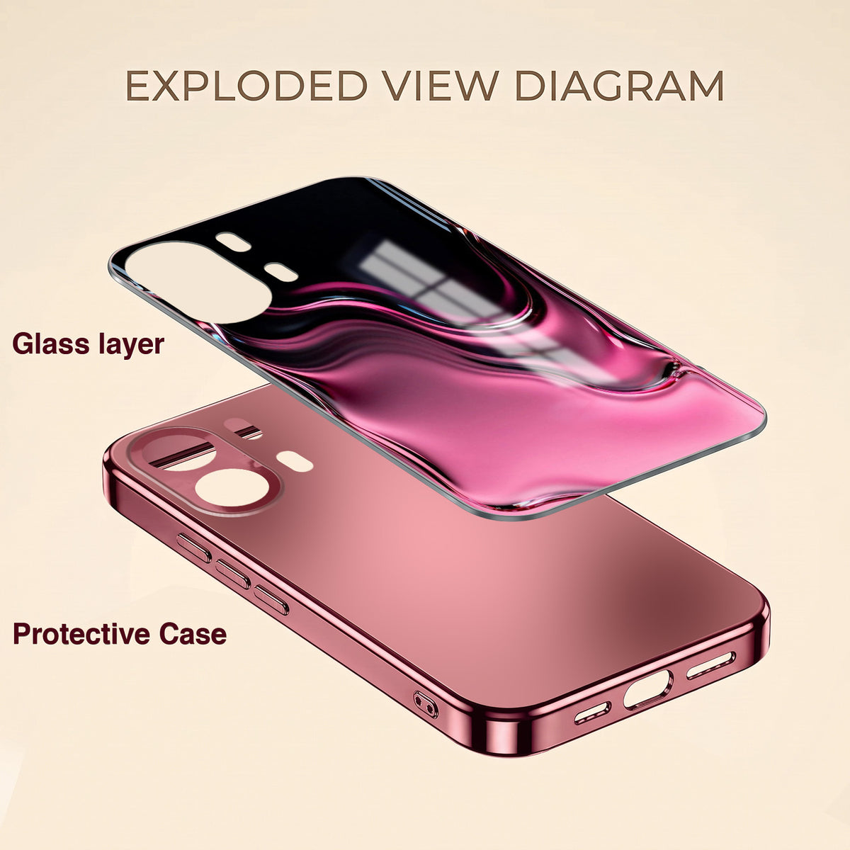Oppo K14 Plus 5G Liquid Wave Pink Electroplated Glass Phone Back Case
