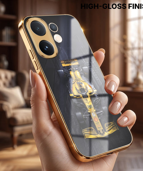 Vivo V60 5G F1 Racing Car Gold Electroplated Glass Phone Back Case
