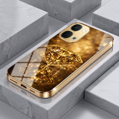 Vivo T5x 5G Golden Diamond Gold Electroplated Glass Phone Back Case