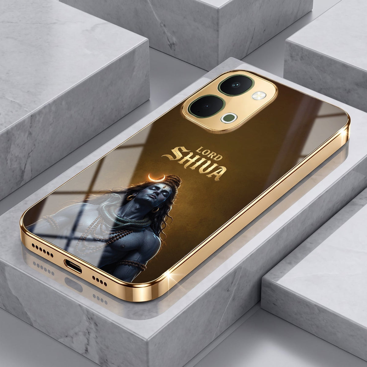 Vivo T5x 5G Lord Shiva Gold Electroplated Glass Phone Back Case