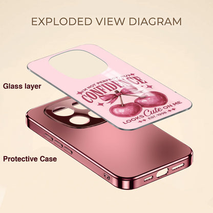 Redmi Note 15 Pro+ 5G Luxury Cherry Bow Pink Electroplated Glass Phone Back Case
