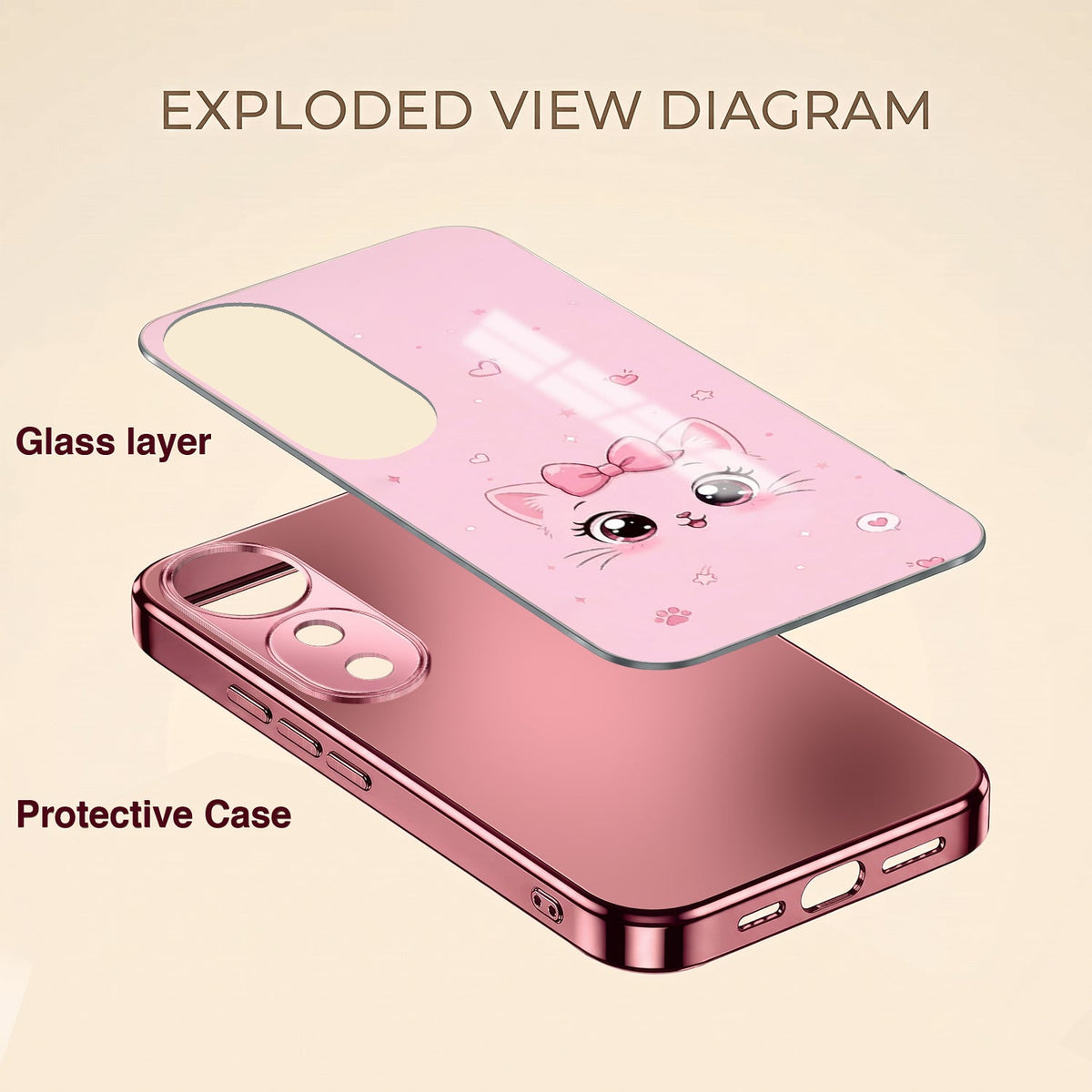 Vivo V40 Pro 5G Luxury Cute Cat Pink Electroplated Glass Phone Back Case