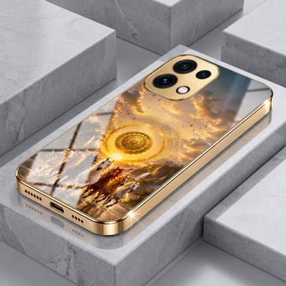 Oppo Reno 16C 5G Celestial Seven Horses Gold Electroplated Glass Phone Back Case