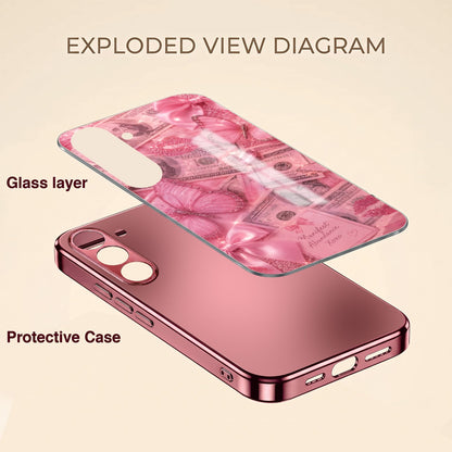 Samsung Galaxy A36 5G Luxury Dollar Butterfly Pink Electroplated Glass Phone Back Case