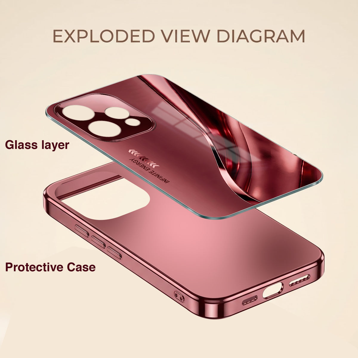 Oppo Reno 15 5G Infinity Energy Burgundy Electroplated Glass Back Case