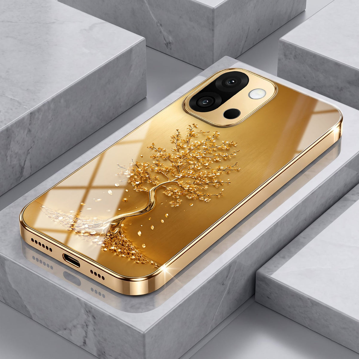 OnePlus 13s 5G Golden Tree Gold Electroplated Glass Phone Back Case