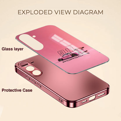 Samsung Galaxy A56 5G Luxury Porsche 911 Pink Electroplated Glass Phone Back Case