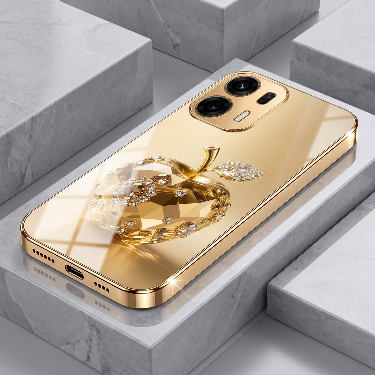 Oppo K14 Plus 5G Golden Apple Gold Electroplated Glass Phone Back Case