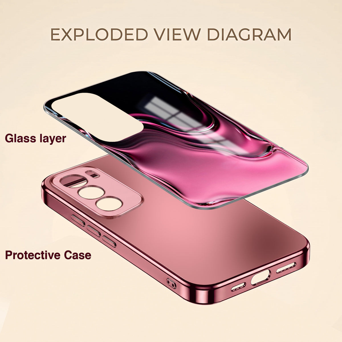 Oppo Reno 12 Pro 5G Liquid Wave Pink Electroplated Glass Phone Back Case