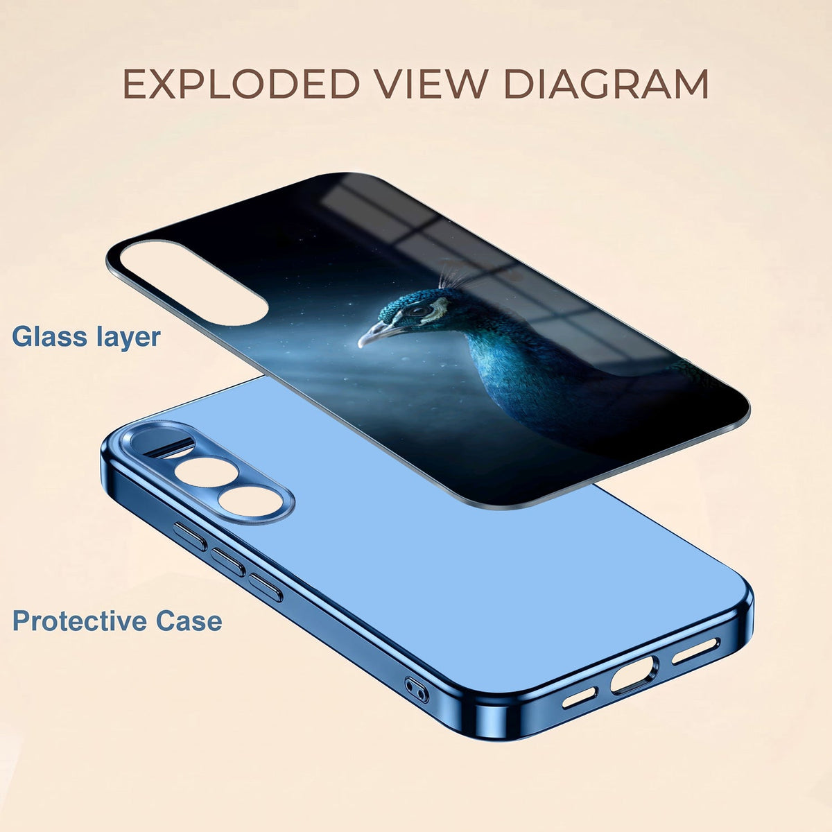 Vivo V70 FE 5G Royal Peacock Blue Electroplated Glass Phone Back Case